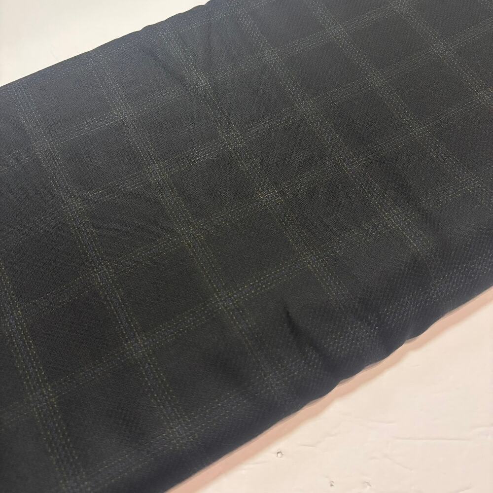 Wool Windowpane Suiting Fabric Black Tan Blue 60" Wide x 4.25 Yards